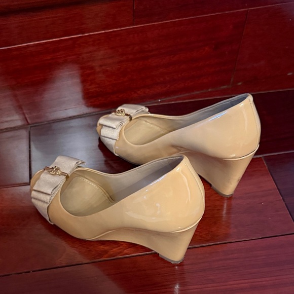 Tory Burch Tan Peep-Toe Wedges - Picture 5 of 5